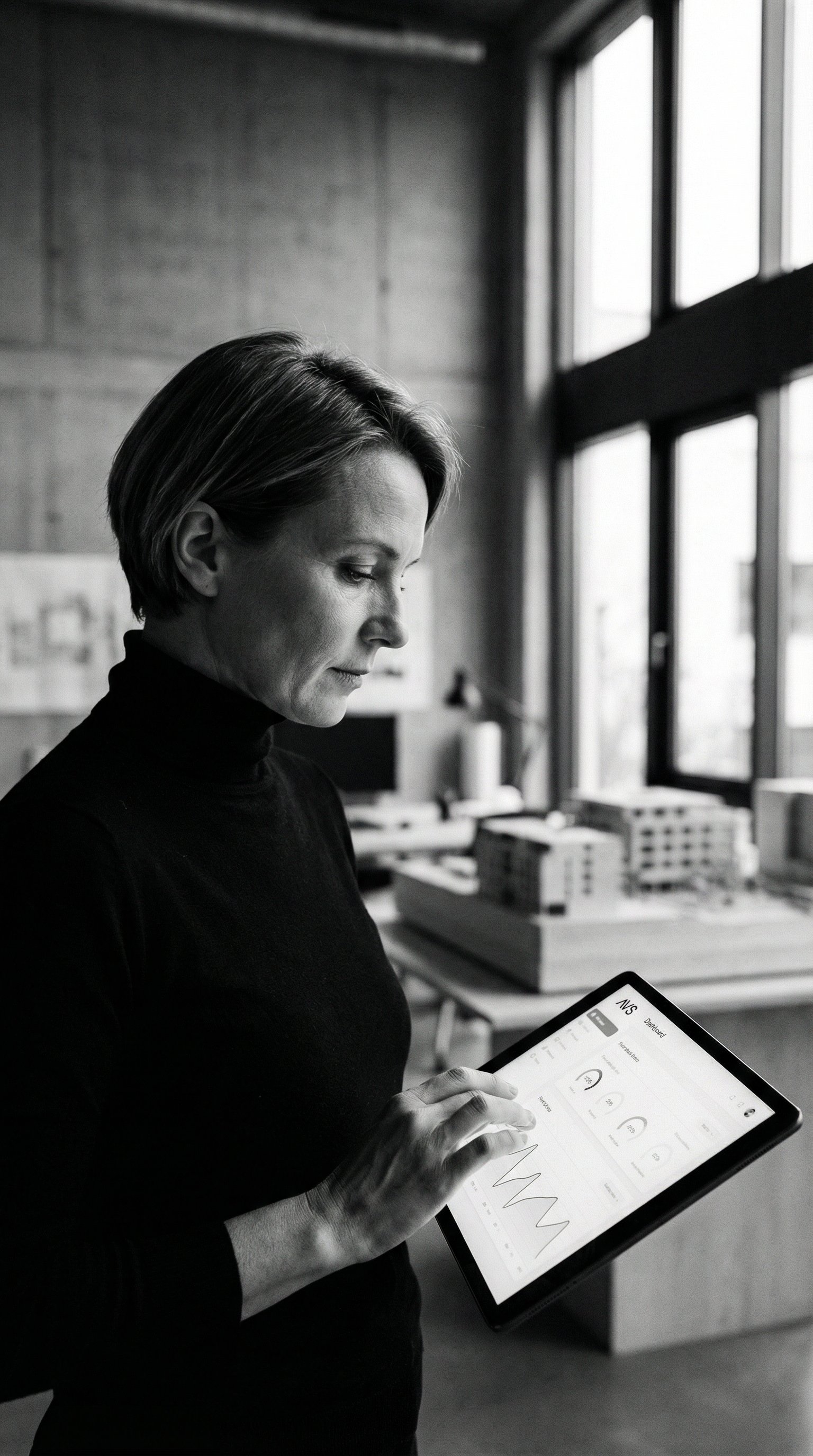 Architecte professionnel travaillant sur ses projets grâce au système AVS